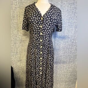 Vintage Navy Floral Midi Dress